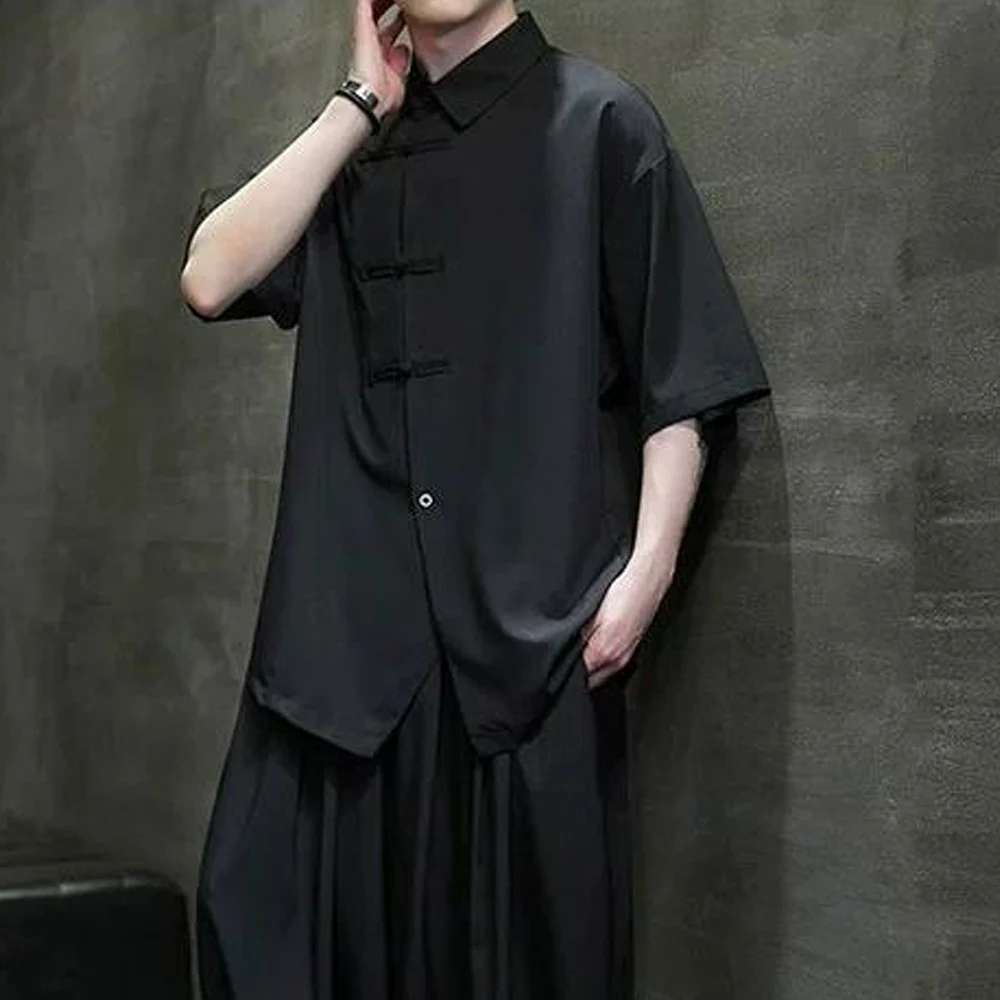 

Men's Chinese style shirt, retro Tang suit, loose short sleeve, street style summer top 2026 New