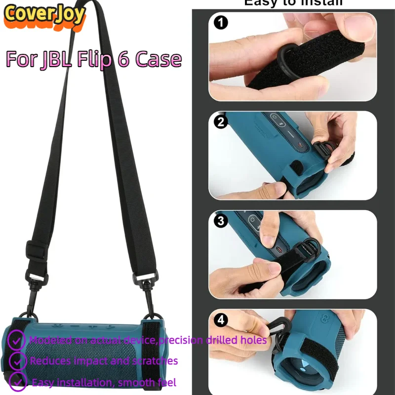 

Силиконовый чехол CoverJoy 3-в-1 для JBL Flip 6 с велосипедным креплением и ремешком, противоударный водонепроницаемый портативный чехол