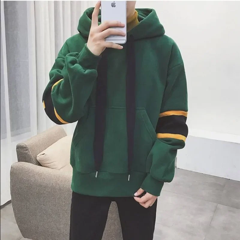 Green Hoodies Men\'s Clothing Hip Hop Pastel Color Hooded Simple Korean Sweatshirts for Man Style Funny New in Sweat Shirt Luxury