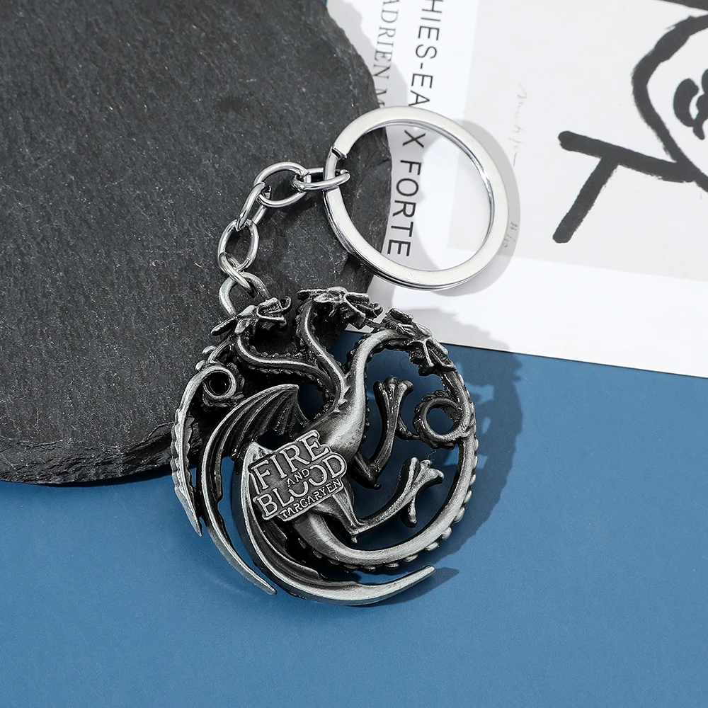 Game Thrones Dragon Badge Key Chain Retro Personality Pendant Movie Themed Keyring Gift for Friends