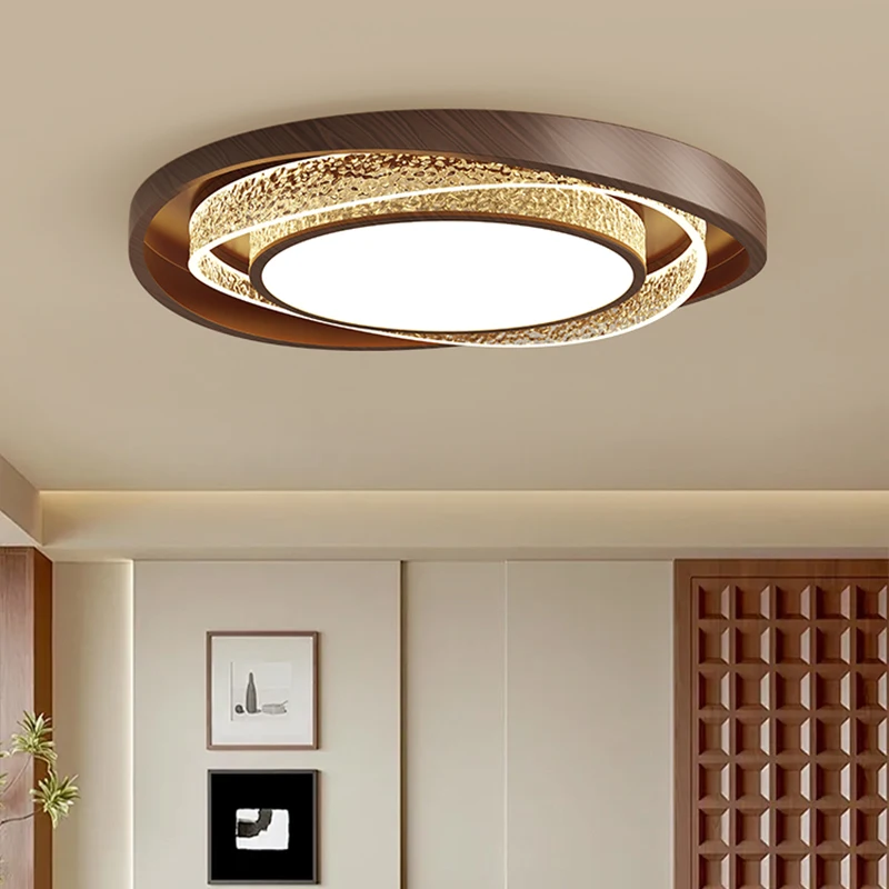 Retro Walnut Grain Bedroom LED Ceiling Lights Luxury Ice Crack Study Room Cloakroom Aisle Ceiling Lamp Indoor Lighting Decor