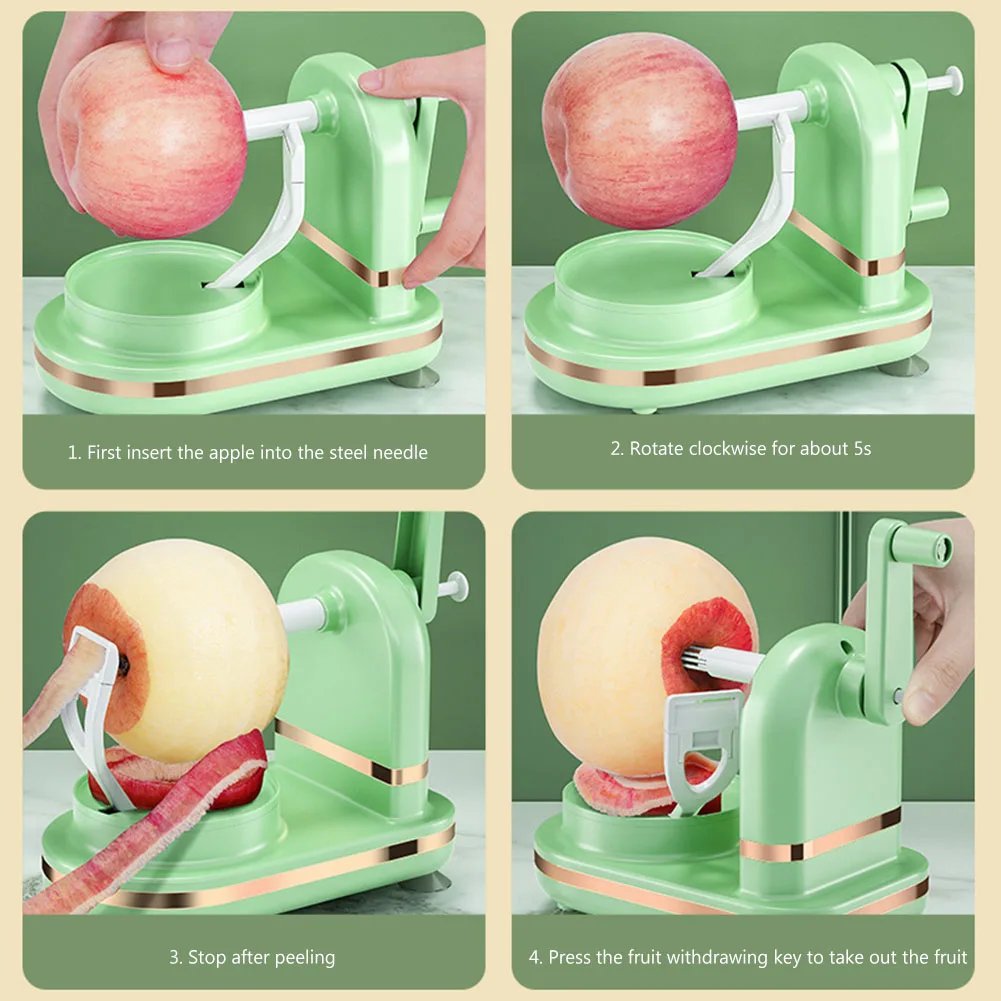 Manual Food Crusher Bottom Suction Cup with Stainless Steel Blades Apple Peeler Safe Hand Crank Fruit Peeler for Kitchen Gadgets
