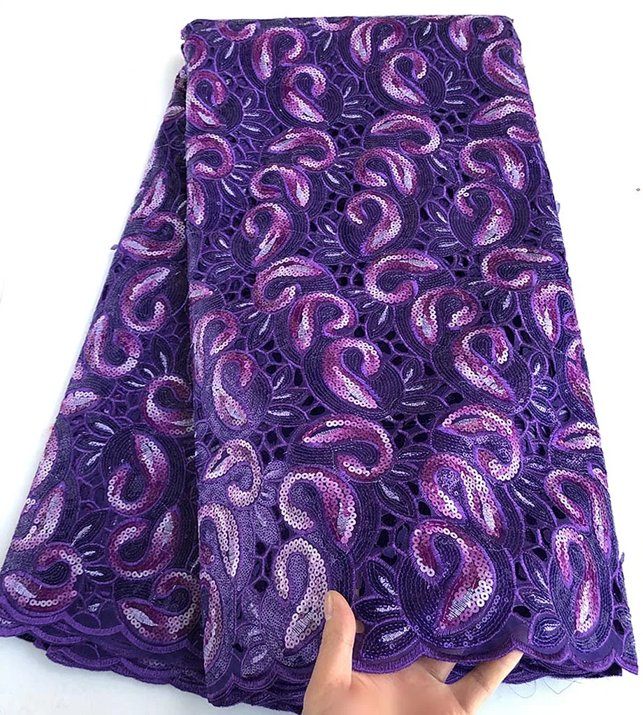 

Allover Sequins purple Handcut African Organza Lace fabric 5 yards Embroidery Nigeria Garment Sewing daily Wear