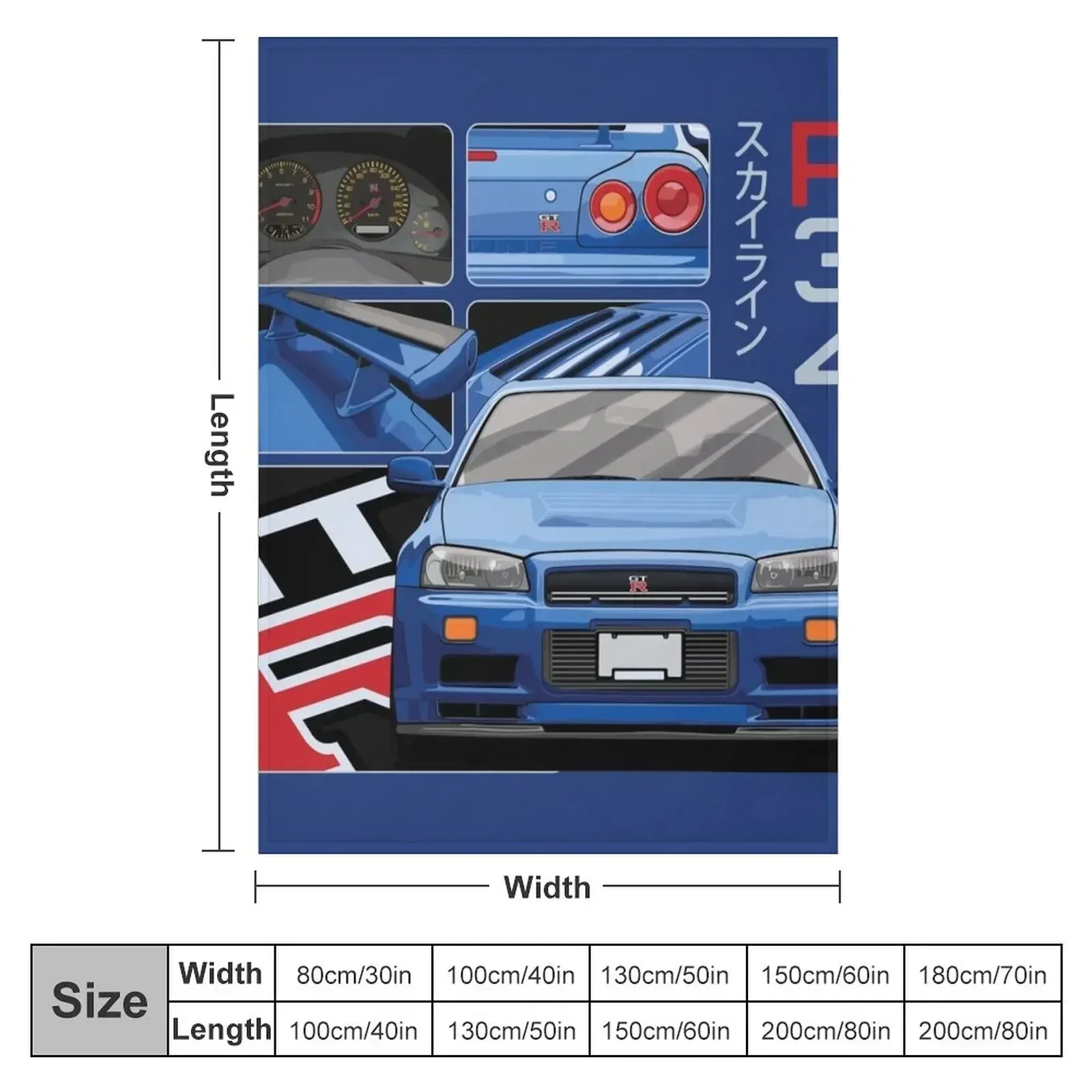 Skyline GTR R34 Blue Drawing Vector Throw Blanket anime Furry Blanket Bed covers