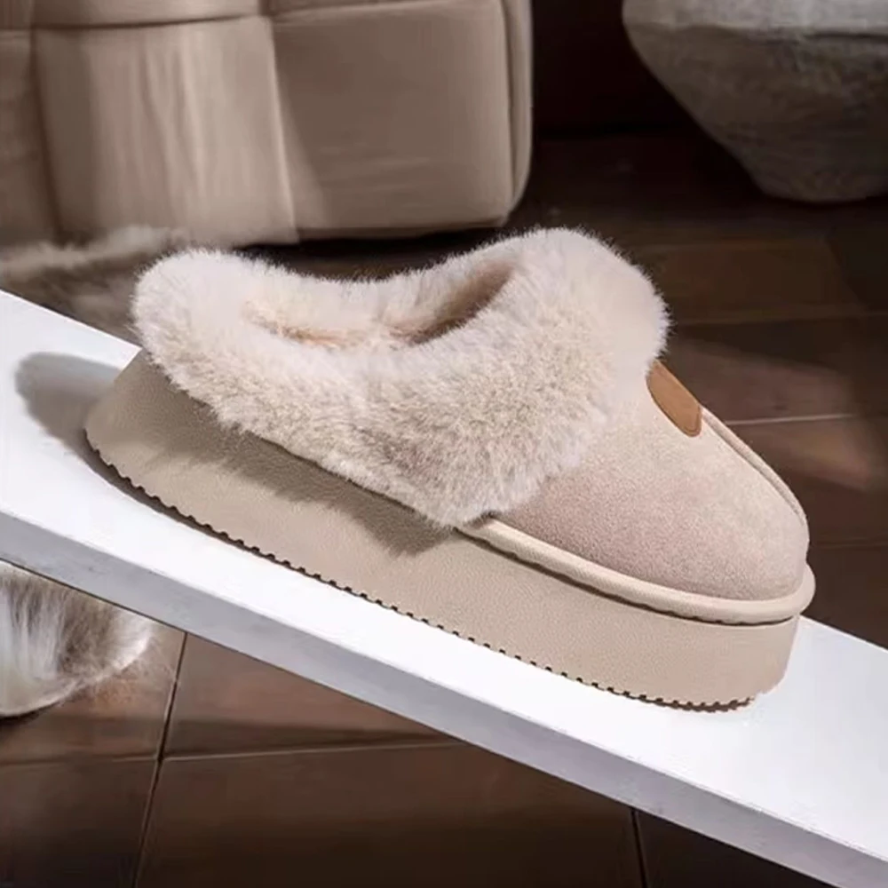 Basatu Fashion Fluffy Platform Slippers for Women Winter Plush Warm Cotton Shoes Comfort Non Slip Unisex Home Slippers