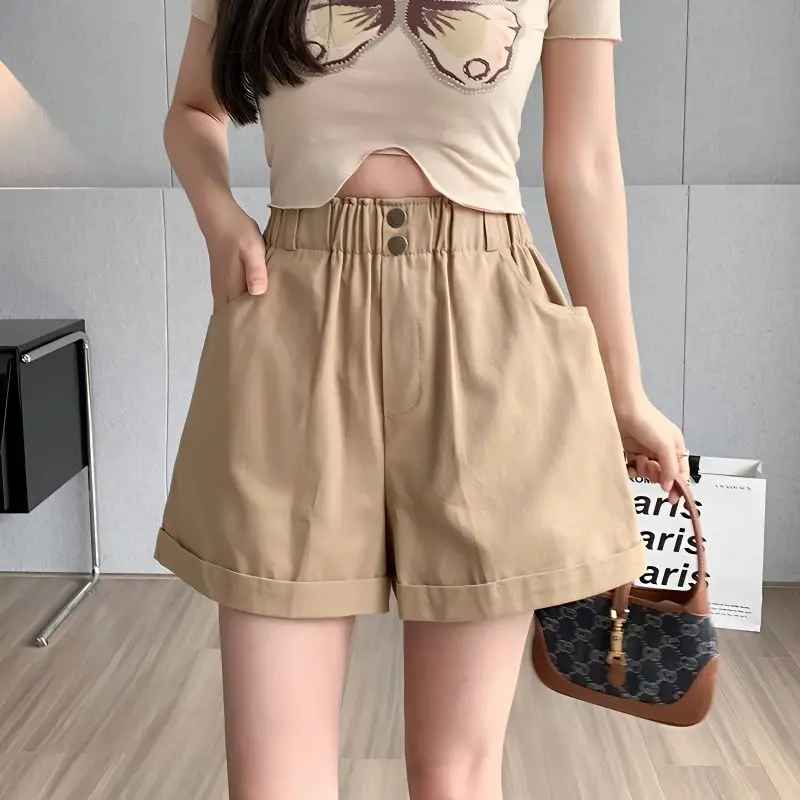 Women's Shorts Wide Elastic Waist Baggy Female Short Pants Loose Cargo with Pockets Japanese 2000s Style New in Kpop Elasticty