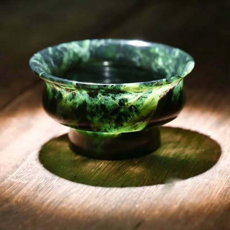 

Medicine King Stone Handmade Tibetan Ghee Tea Cup Dark Green Jade Bowl