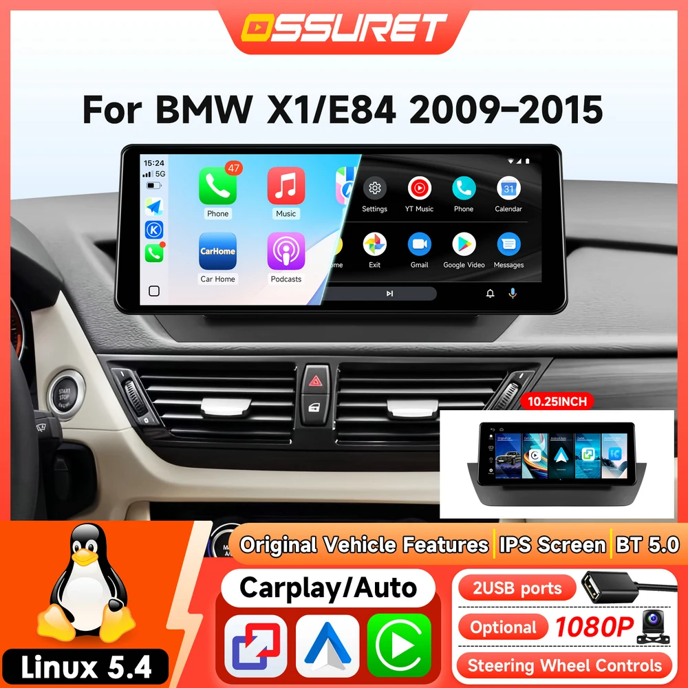 Autoradio-Player mit GPS für BMW X1 E84 2009-2015 CIC, kabelloses Carplay, Multimedia-System, kabelloses Carplay, Android Auto, Stereo, 1920*720 Bildschirm, Autoradio, 4G ROM, Linux 5.4