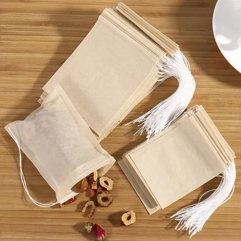 100PCS Disposable Teabags Biodegradable Paper Tea Filter Bag with String Heal Seal Empty Drawstring Spice Loose Leaf Tea Powder