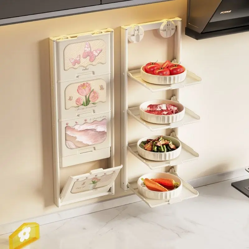 Wall-mounted Storage Holders Folding Suction Cup 4-tier Kitchen Organizers Shelves Modern Simple Home Storage Organization