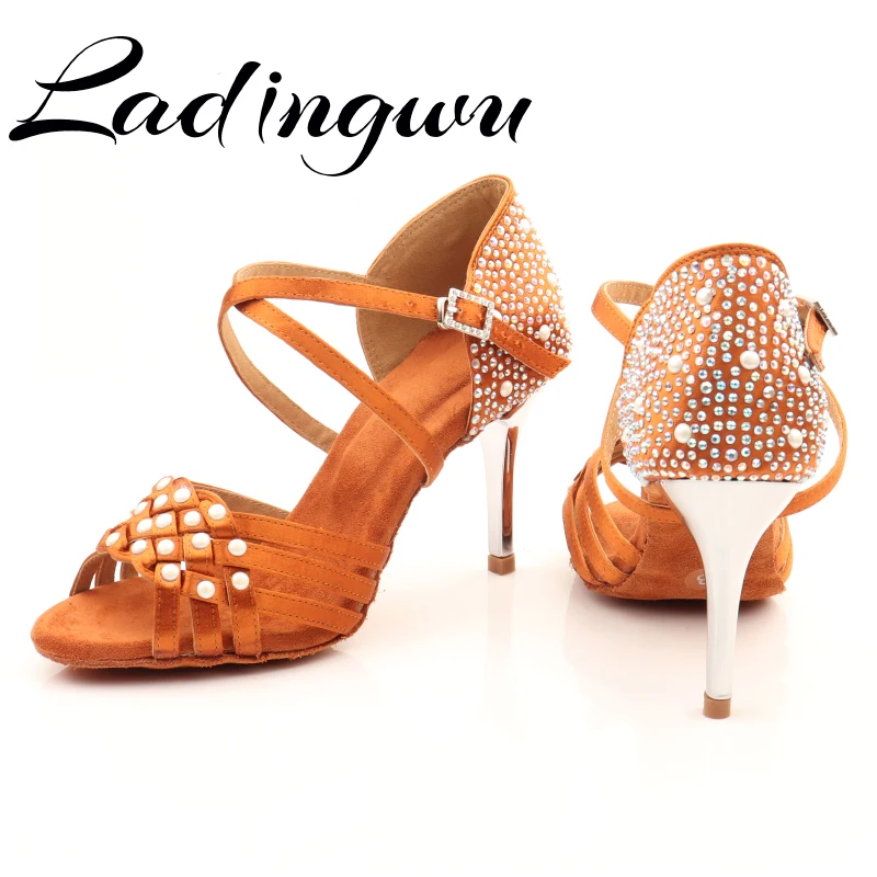 Ladingwu Dance Shoes Rhinestones Pearl Ballroom Dancing Shoes For Girls Jazz Sneakers Girls Latin Dance Shoes Tango Dance Shoe