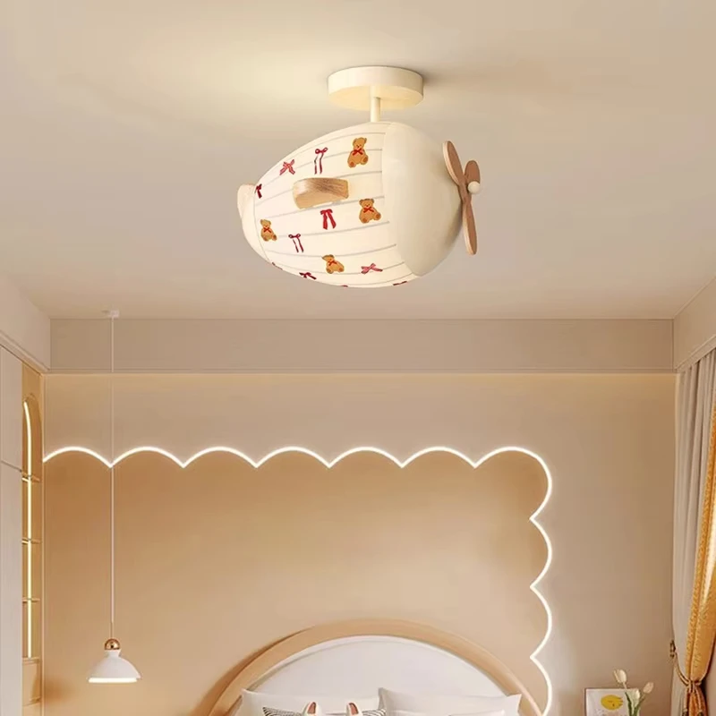 Minimalist Modern Boy And Girl Creative Fabric Playful Airplane Children's Room Led Ceiling Light Bedroom Room Light Home Decor