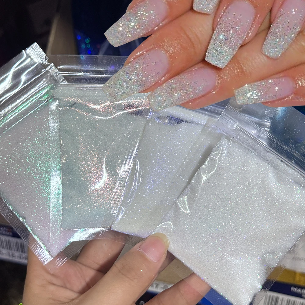 

10g White Glitter Iridescent Nail Art Sugar Powder 0.1mm Sparkly 10G Candy Sweater Effect Nail Pigment Holographic Nail Art Dust
