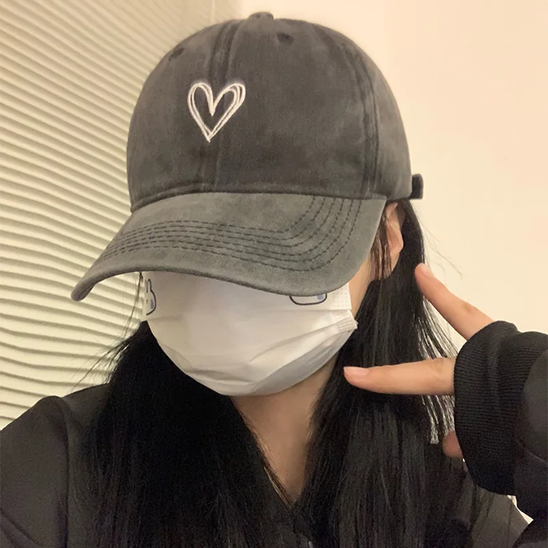 

Romantic Peach Heart Couple Hat Distressed Washed Baseball Cap Thin Soft for Spring Summer Couples Dates