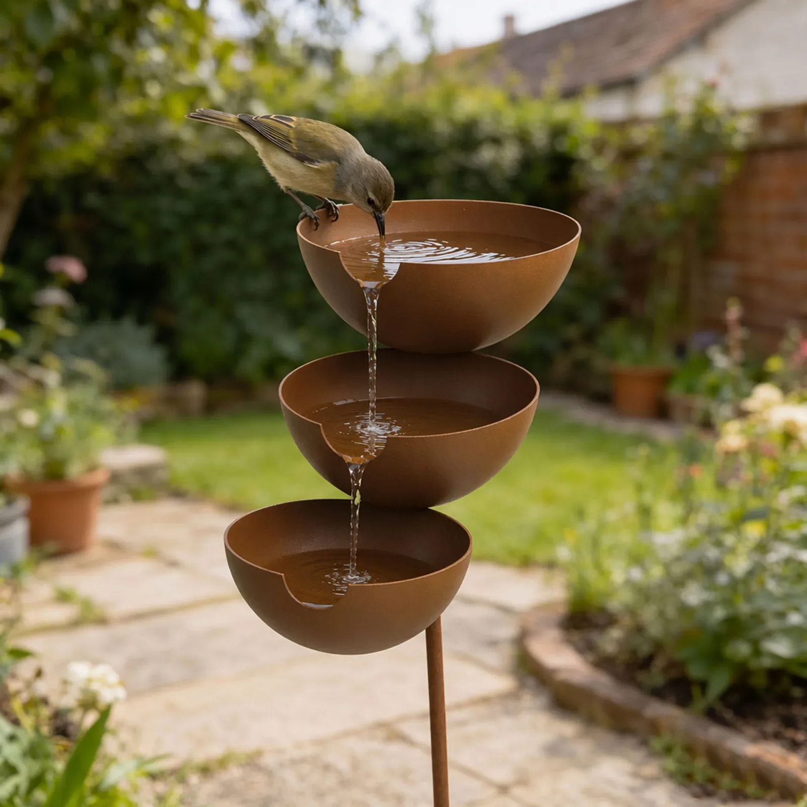 3-Layer Bird Water Bowl with Metal Stake Bird Water Feeding Bowl Standing Birdbaths for Outdoors Garden Patio Yard Lawn Decor