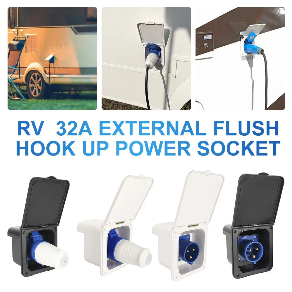 RV Camper 220V-240V 32A External Flush Hook Up Waterproof Plug Socket With Waterproor Cover For Caravan Trailer Motorhome