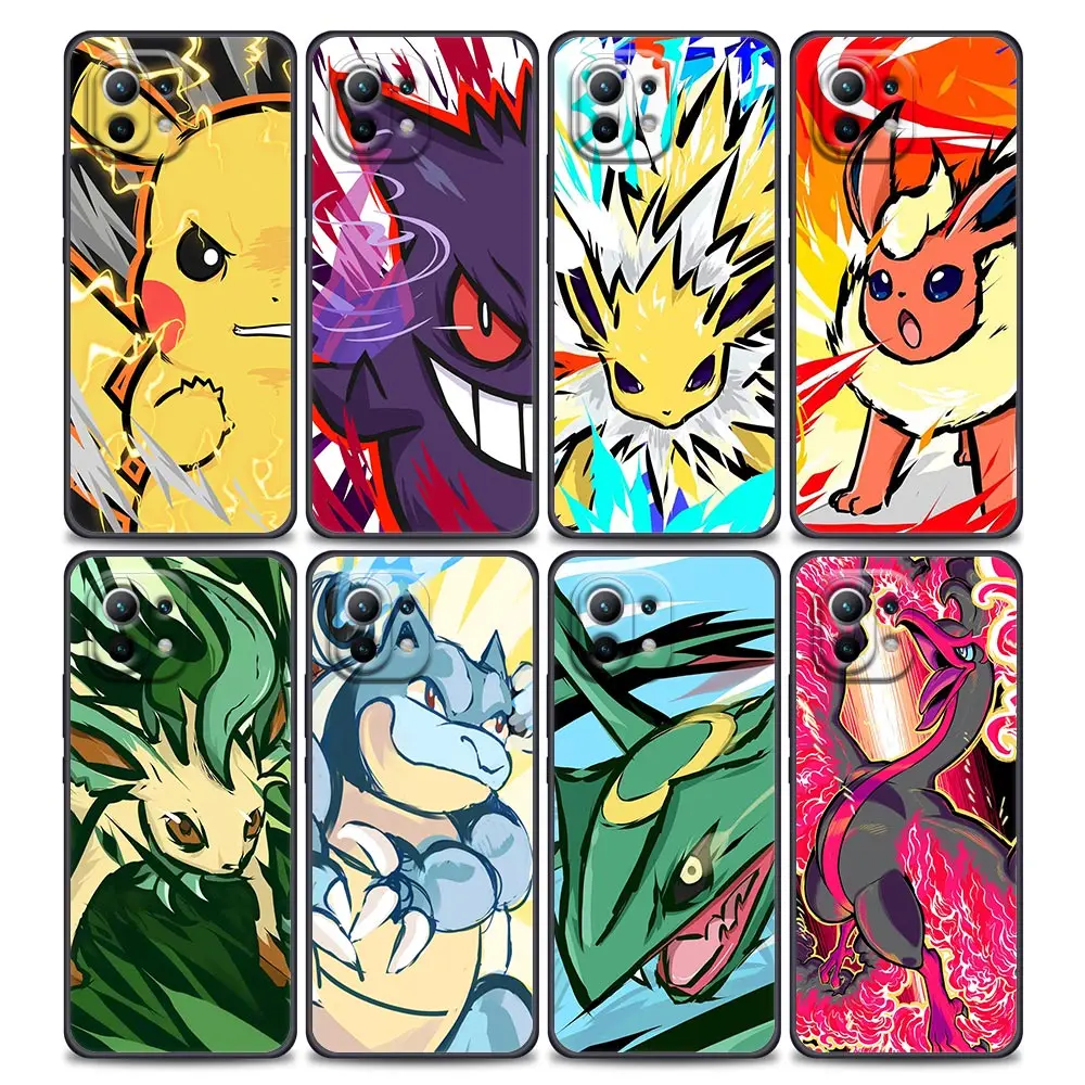 Pokemon Pikachu Anime Jolteon Black Funda For Xiaomi 13 11 Lite 5G NE 12 11T 12T Pro Case Back Cover Mi 9T 10 13T Pro Soft Coque