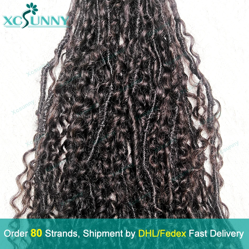 Pré Looped Crochet Boho Locs com Cachos para Mulheres Negras, Ends Curly, Dreadlocks, extensões de cabelo humano