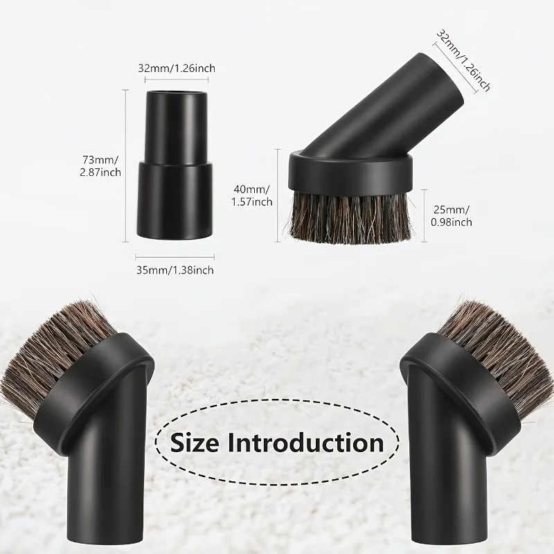 Vacuum Brush Accessories, Including One 32 Mm To 35 Mm Adapter and Three Replacement Dusting Round Brushes Made of Horsehair