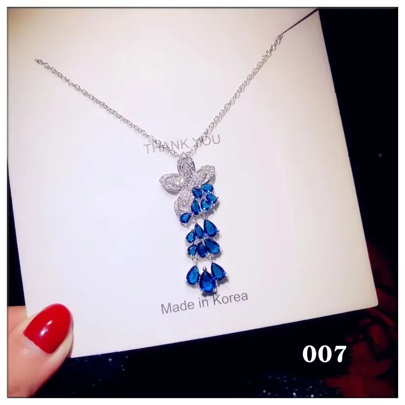 قلادة المعلقات لسلسلة نسائية مكونة من الياقوت الأحجار الكريمة غرامة مجوهرات بسيطة قلادة اكسسوارات الأزرق Colar هدية حفلة