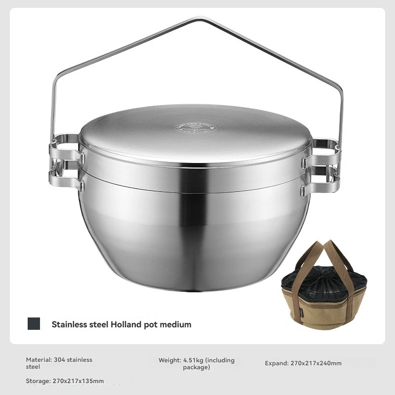 

DO-27 Multi-functional Thickened 304 Stainless Steel Dutch Pot for Cooking, Outdoor Camping, Picnics, and Hanging Cooking