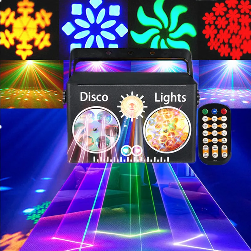 4-in-1 disco DJ party light, carnival strobe light, DMX voice-controlled remote stage lighting, projector, ambient light