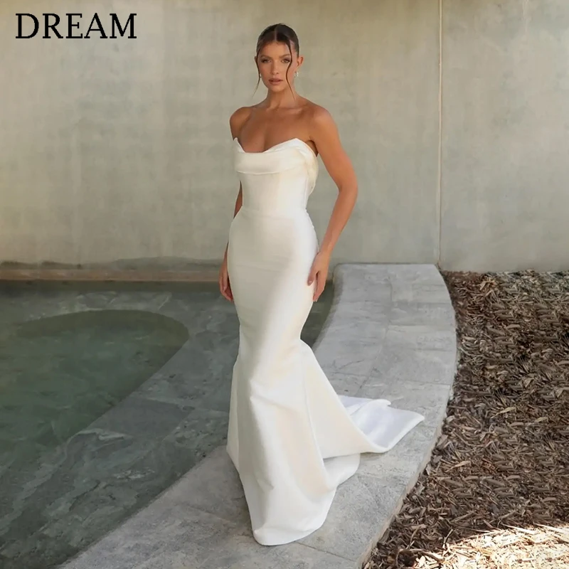 DREAM-Robe de Mariée Longue Sirène Ivoire Personnalisée, Dos aux, Longueur au Sol, Balayage Traîne, Sur Mesure, 2025