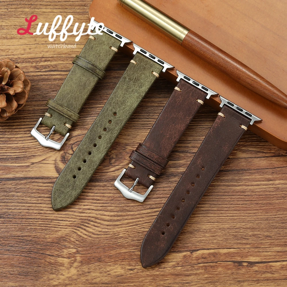 Vintage-Uhrenarmbänder aus echtem Leder für Apple Watch 1–10, Ultra SE 2, Rindsleder-Uhrenarmband für IWatch 38/40/41/42/44/45/46/49 mm