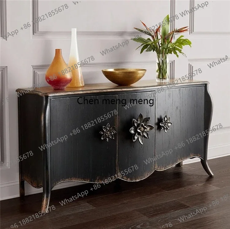 rural light luxury solid wood dining side cabinet, living room locker, antique and old foyer entrance cabinet, customized