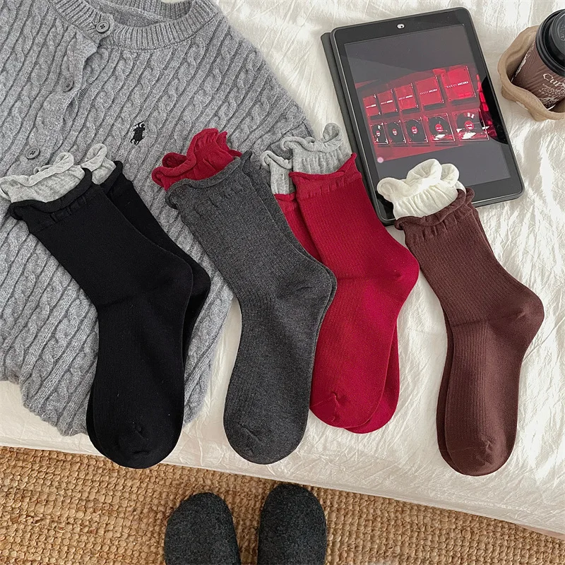 1/9 pairs New Fashion Split-Color Socks Spring Casual Comfortable Colorblocked Stack Sock Sweat-Absorbing Simple Mid-Calf Socks