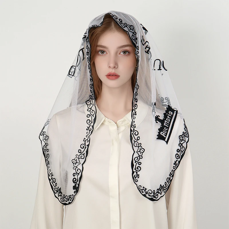 Fashion Wedding Women Virgin Mary Hijab Christian Wrap Triangle Shawl Lace Scarves Lady Headscarves Female Spring Summer
