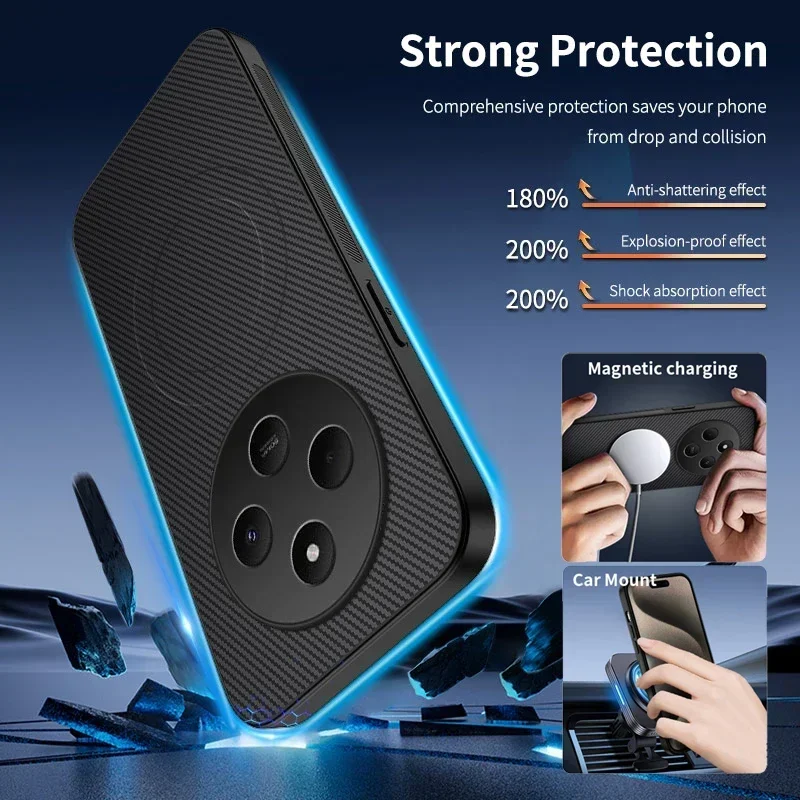 

For Poco C61 C75 C85 C65 C71 Carbon Fiber Texture Phone Case Magnetic Wireless Charging Shockproof Silicone Soft Cover Cases