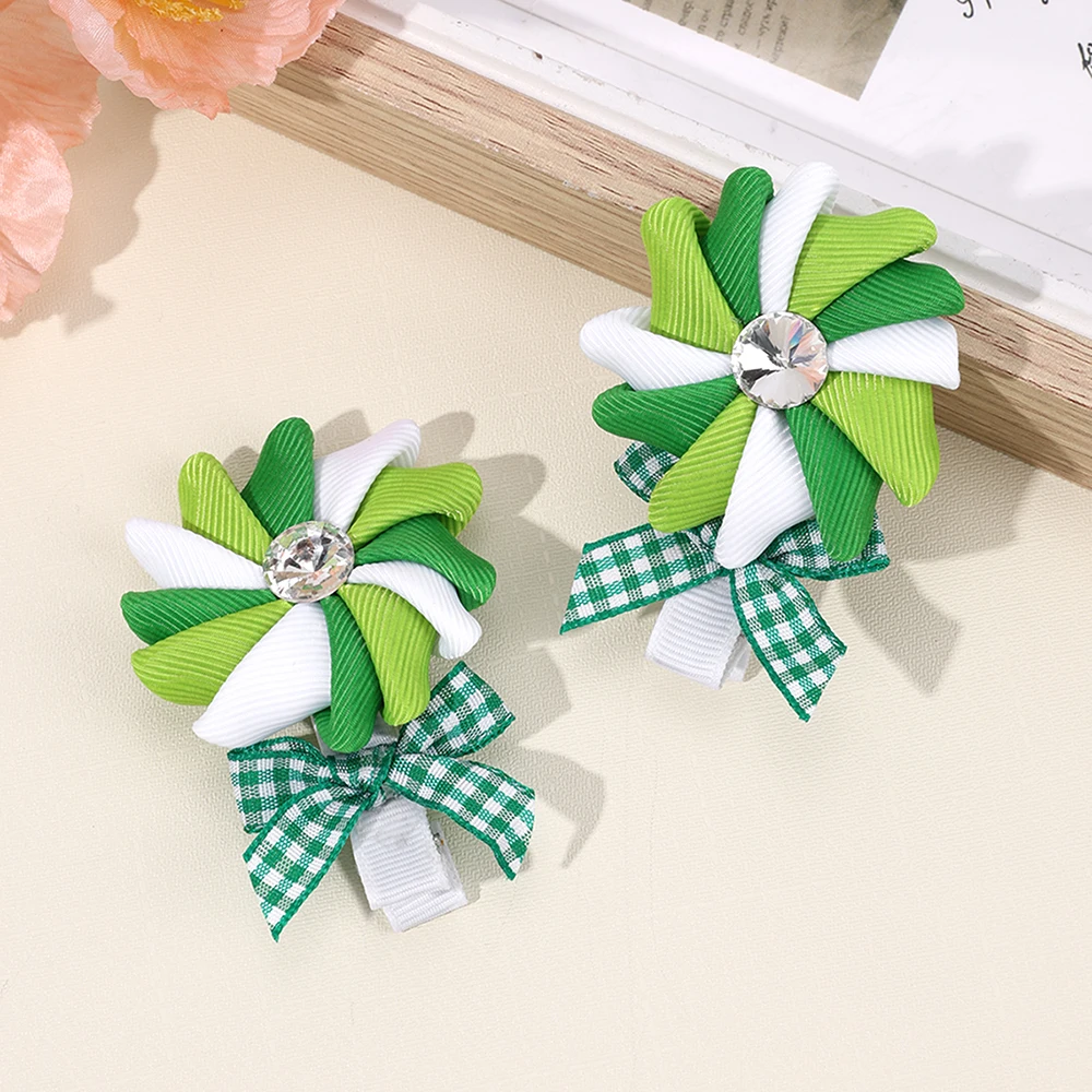2Pcs New Windmill Hair Clips For Girls Sweet Ribbon Bow Hairpins Children Side Bangs Barrette Daily Headwear Hair Accessories