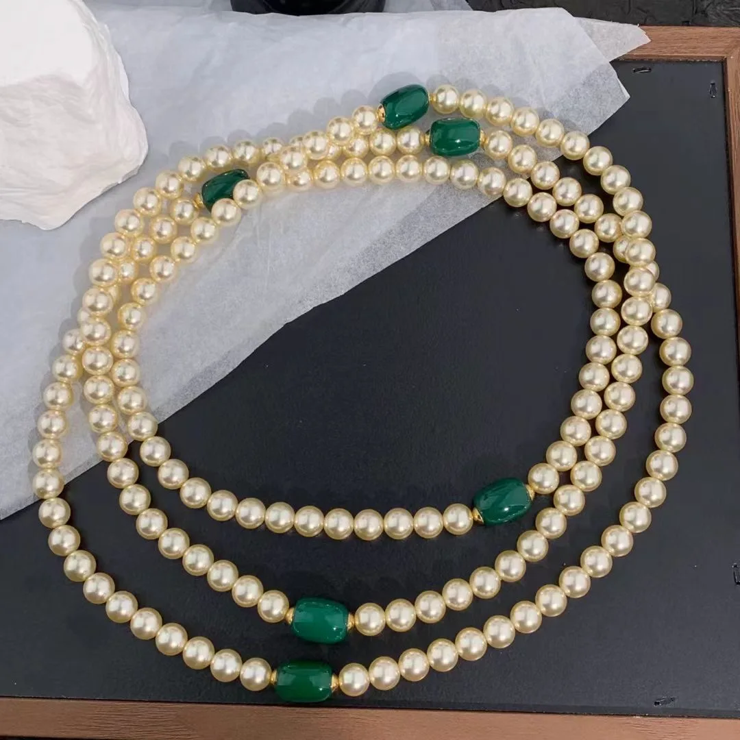 Trendy Vintage High quality pearls with green crystal  necklace for women's girl gift Party choker fine Jewelry