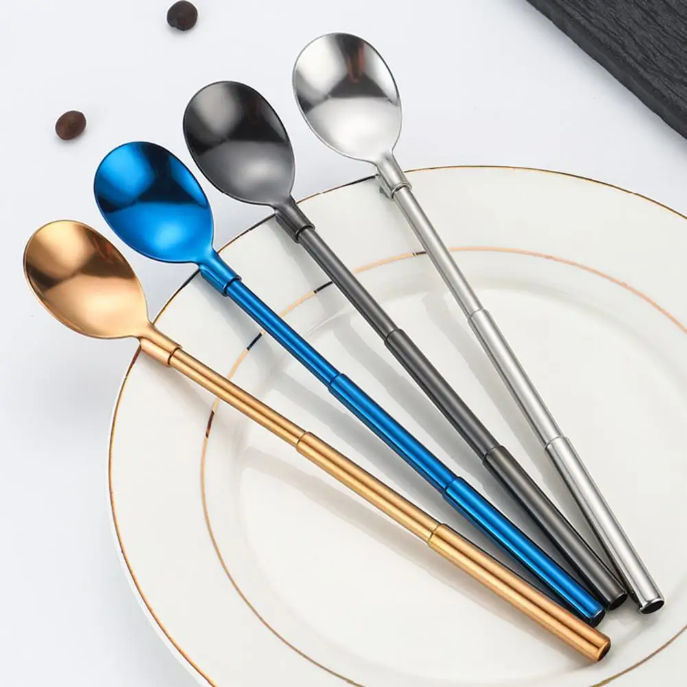 

Stainless Steel Utensil Stainless Steel Drinking Tool Telescopic Stainless Steel Straw Spoon with Retractable for Eco-friendly
