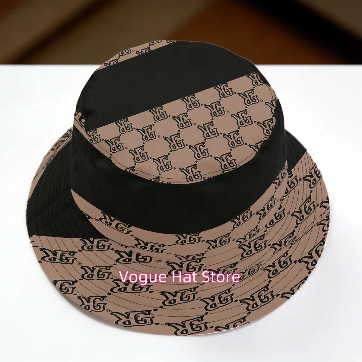 1pc Large Monogram Bucket Hat for - Brown Elegance Suitable for Outdoor Activities, Large Head Size, Funky Style Hat for, Gradua