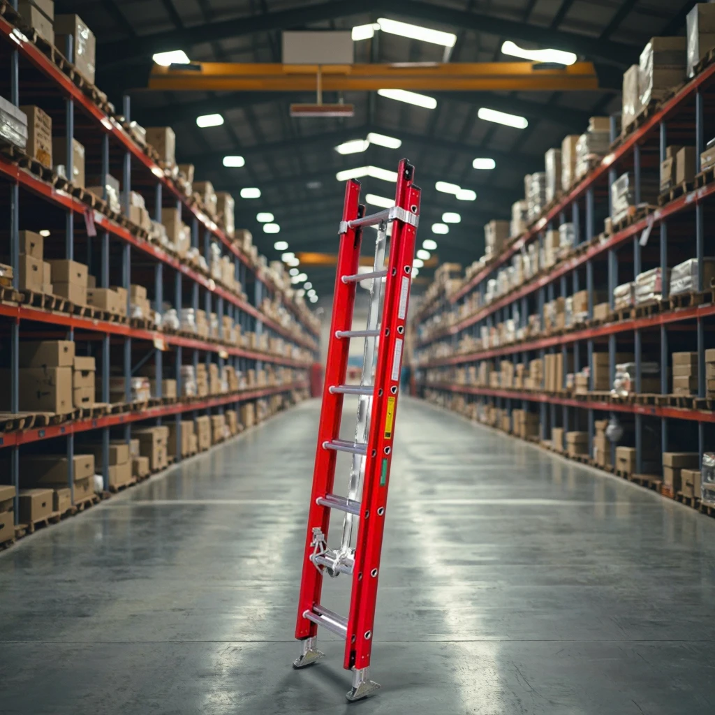 Industrial Steel Fiberglass Extension FRP Ladder 24ft to 40ft Straight EN131 Certified for Outdoor & Warehouse Use for Tools