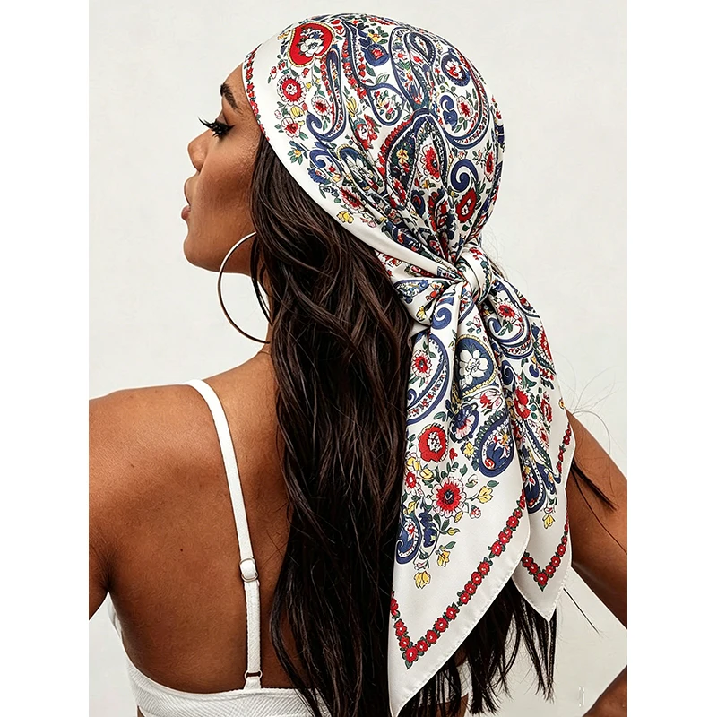 ผ้าพันคอไหมเทียมลายดอกไม้ขนาด - Silk Neck Scarf บทวิจารณ์และราคา