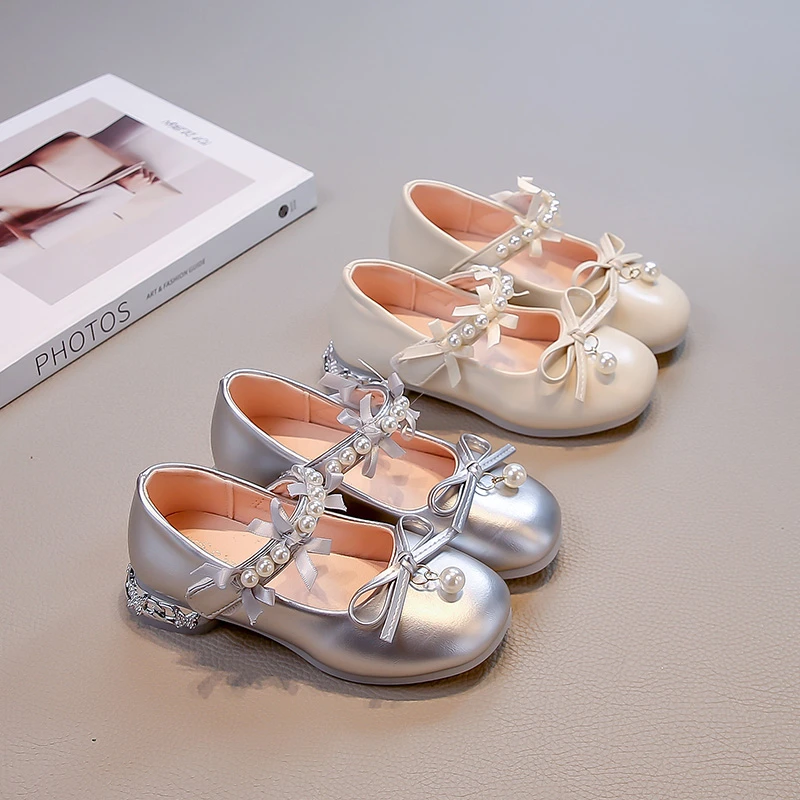 

Girls Leather Shoes Sweet Bows Elegant Kids Dance Dress Shoes Soft Bottom 2025 Autumn New Children Princess Shoes Korean Style