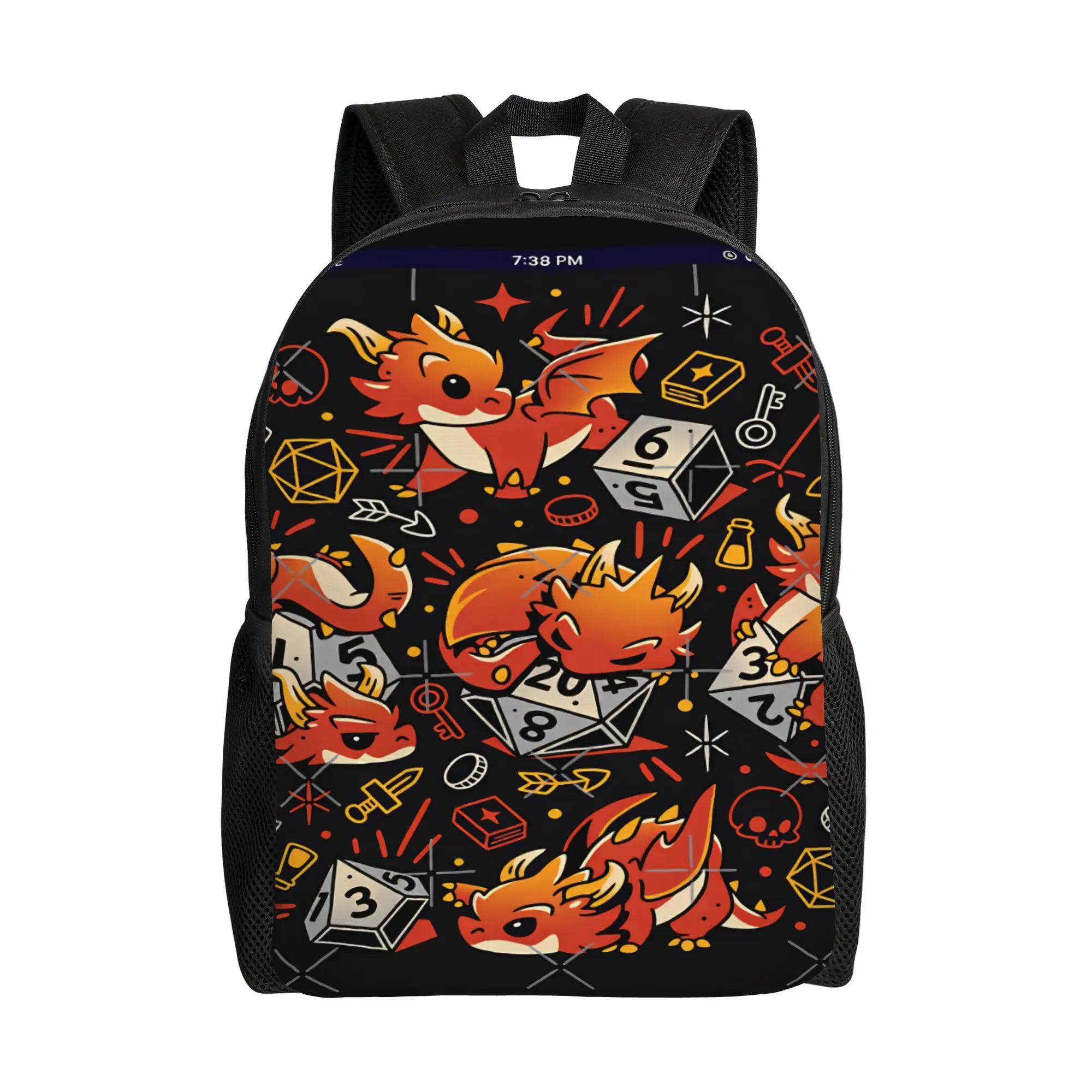 Dungeon Dragon DND Backpack  Student Polyester Travel Backpacks Pattern Kawaii High School Bags Rucksack