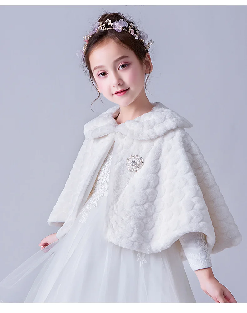 4-14 Years Old Winter Girls Shrug Warm Jacket White Girls Cardigan Sweet Coat Kids Clothes for 4 6 8 10 Years Old RKC185103