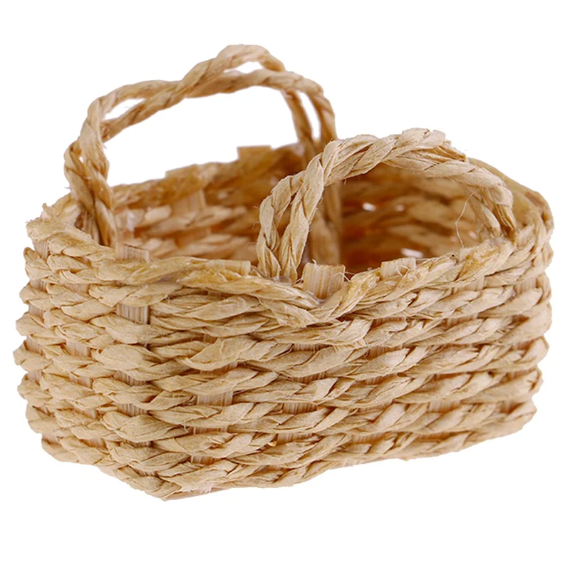 1:12 Mini Cute Rattan Frame Hand-Woven Vegetable Basket for Dolls House Miniature Decoration