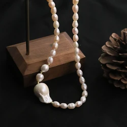 Natural Freshwater Pearl White Baroque Necklaces Retro Palace Style Jewelry Choker Gifts for Mom Wife Girlfriend GN0681