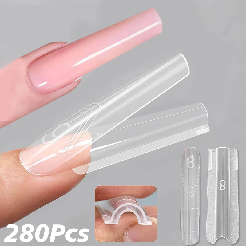 140/280 pièces Sandwich double forme d'ongle moule réutilisable couverture complète moule clair Nail Art Extension façonnage outil cercueil amande formes d'ongles