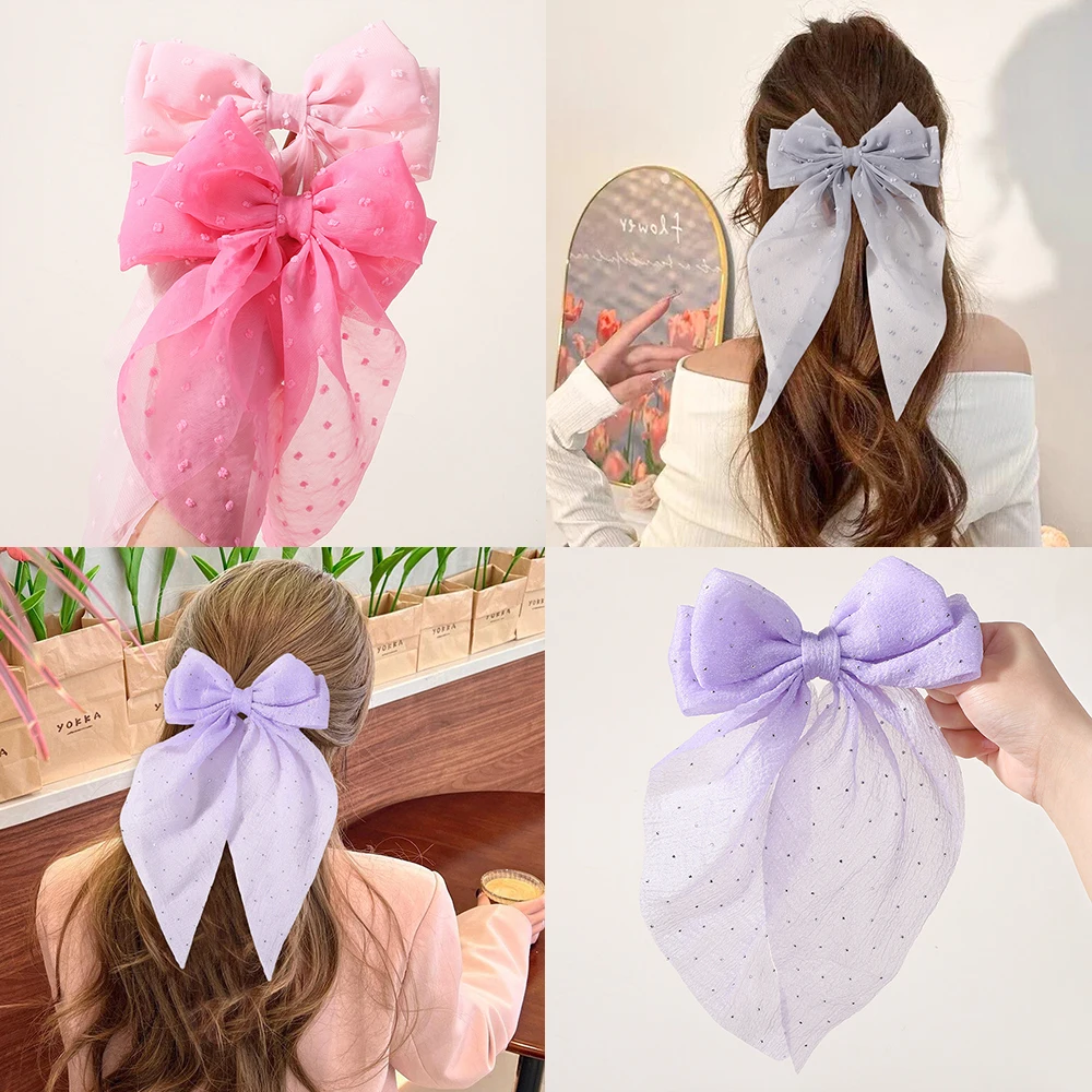 

Women Girls Bowknot Streamer Hairpin Chiffon Ribbon Barrette Fashion Hair Accessories Woman Spring Clip Headwear with Bow Back
