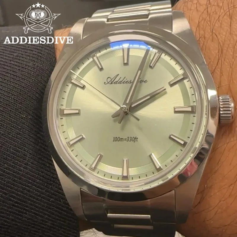 

ADDIESDIVE 36mm AD2066 Men's Watch Mint Green Dial BGW9 Super Luminous Reloj Hombre 100m Waterproof Quartz Watch