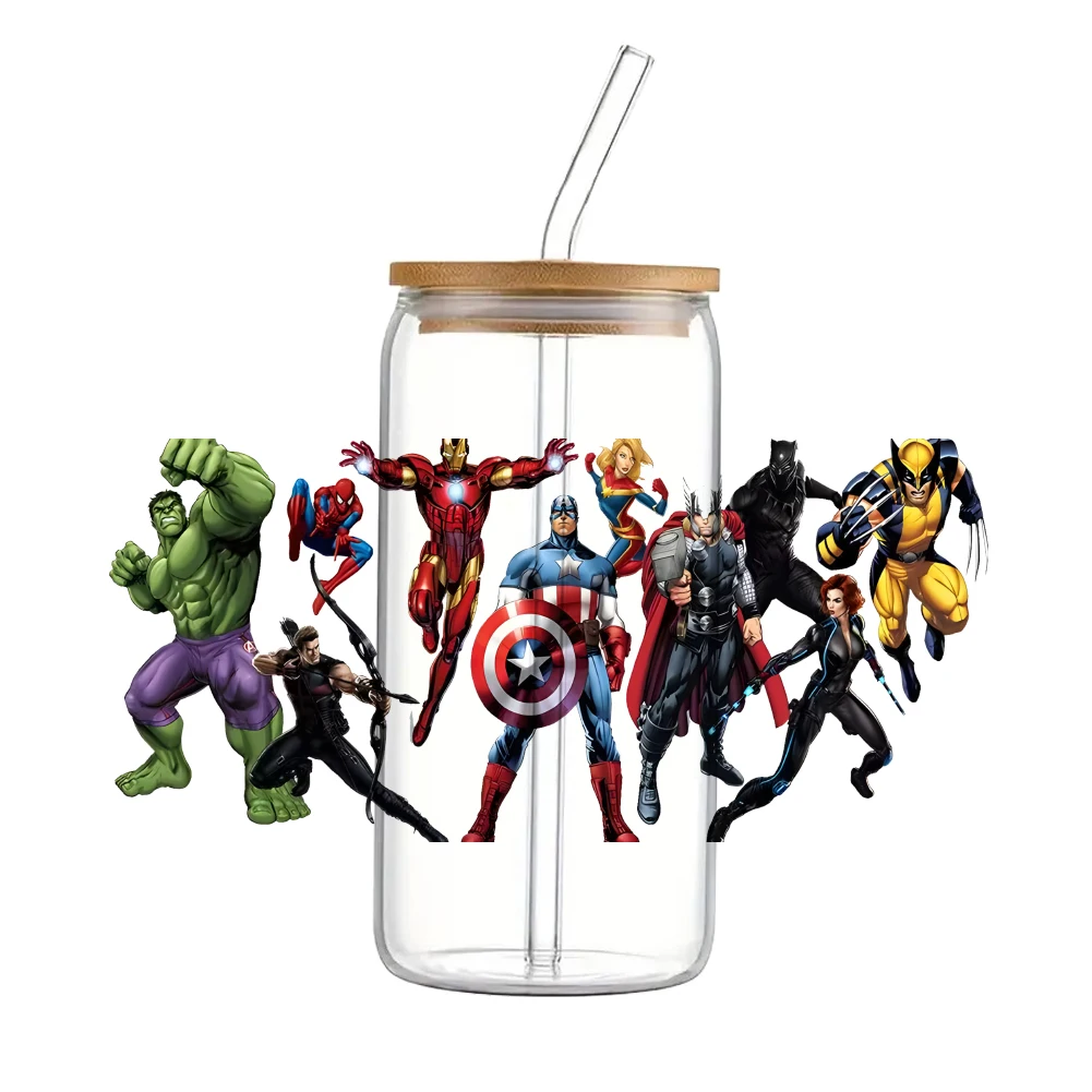 Disney Cartoon Marvel Hero Pattern UV DTF Transfer Sticker Waterproof Transfers Decals For 16oz Glass Cup Wrap Stickers