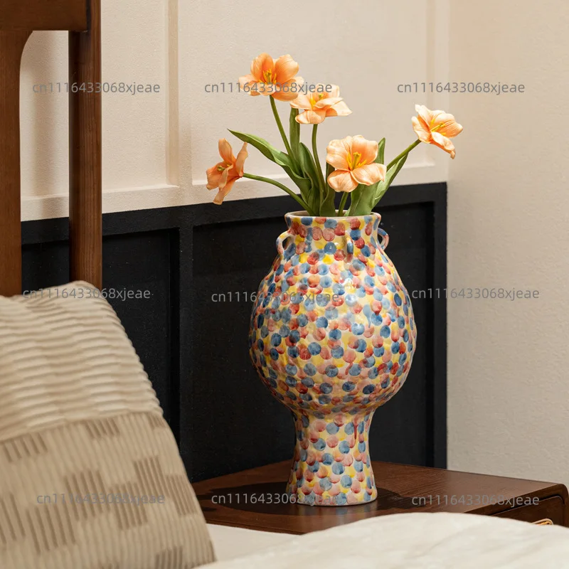 High-end multicolored hand-painted ceramic vase niche art decoration flower ware living room ornament