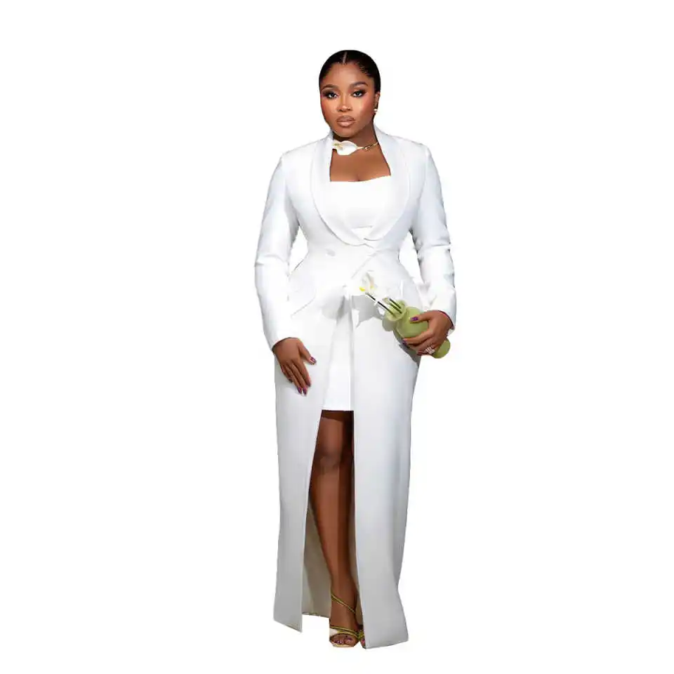 Trajes largos sexis para mujer, 1 pieza, elegante chal con solapa hasta el tobillo, chaqueta africana ajustada con doble botonadura personalizada