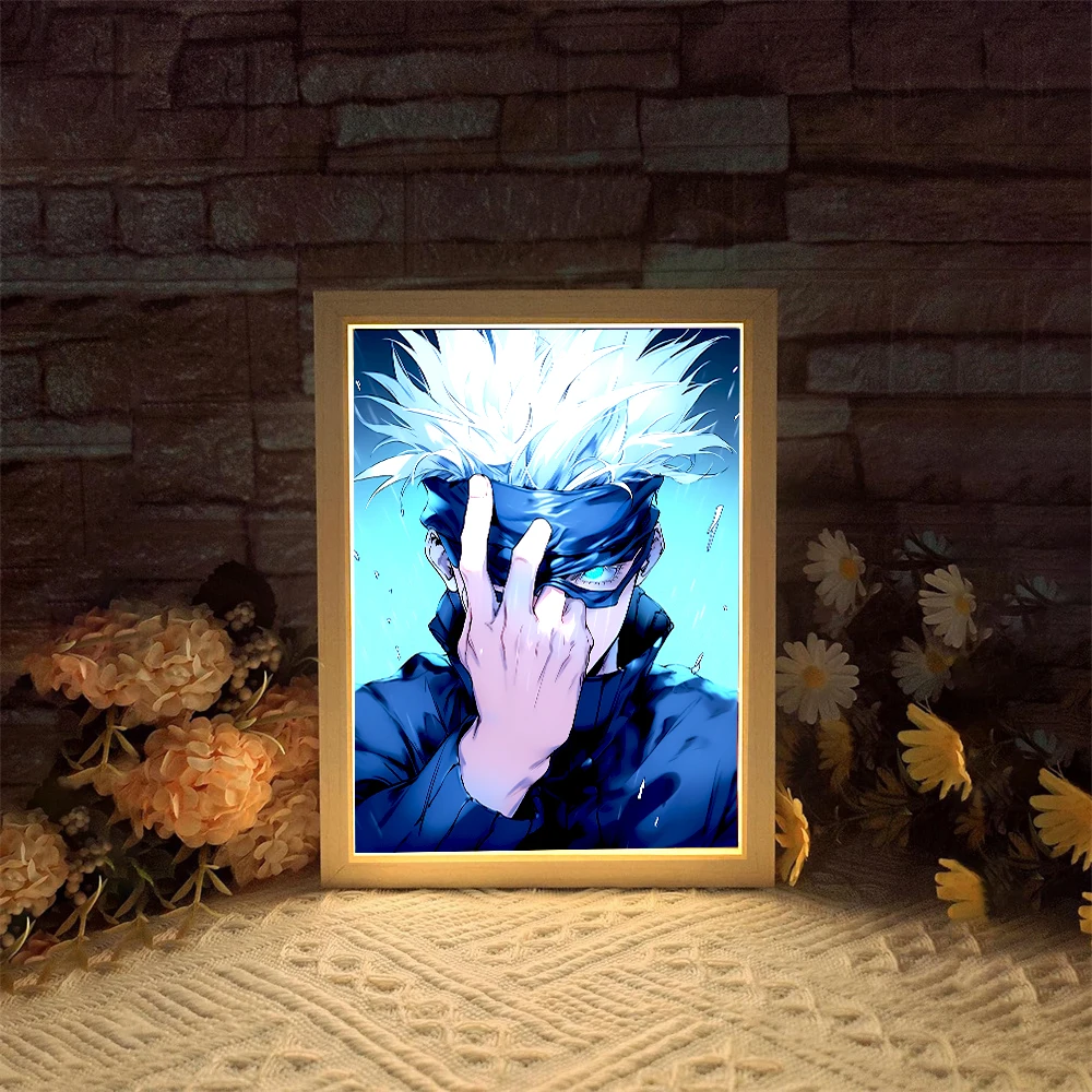 Anime Figure Jujutsu Kaisen Light Painting Photo Frame Action Figures Satoru Gojo Led Night Light Bedroom Decor Gifts Moon Lamp